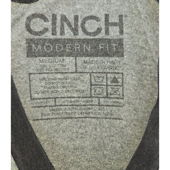Cinch Modern Fit Mens Shirt Medium Gray-Black Raglan Baseball Tee - Picture 7 of 8